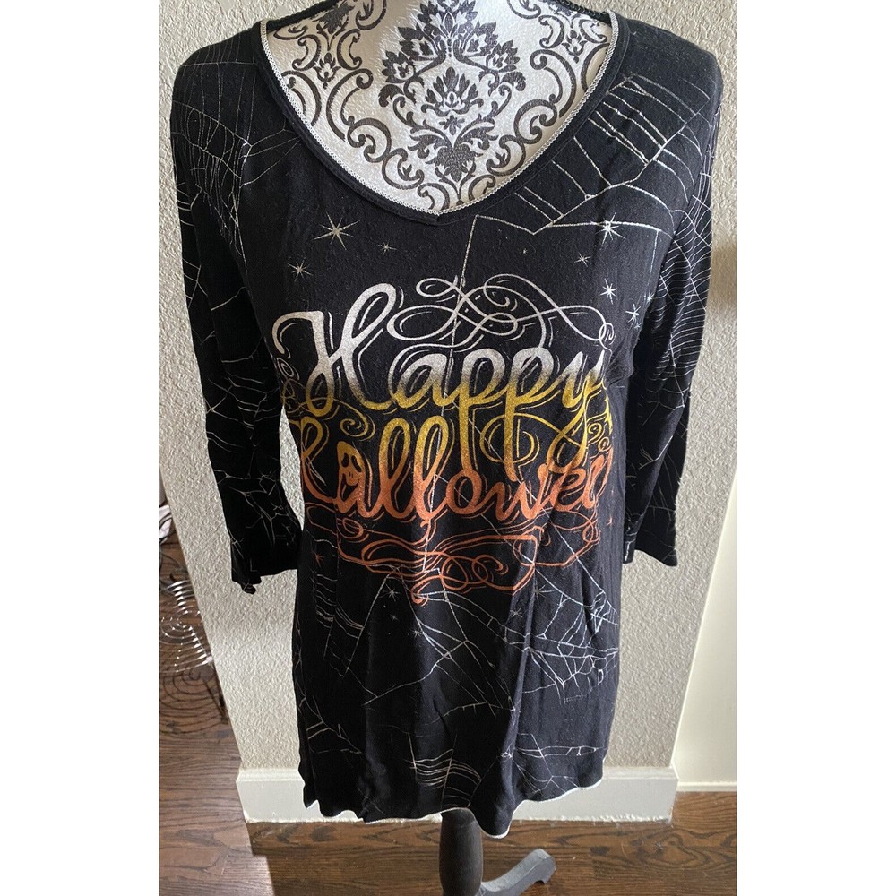 Vanilla Sugar Large Shirt Happy Halloween Top Spider Web Black Orange L Lg Y2K